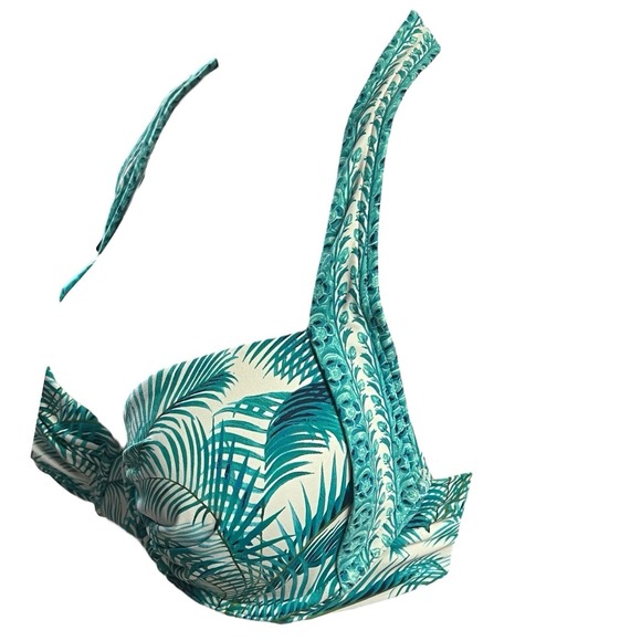 Tommy Bahama Bikini Top Swim 34D Teal White Halter Tropical Reversible Underwire - Picture 3 of 9